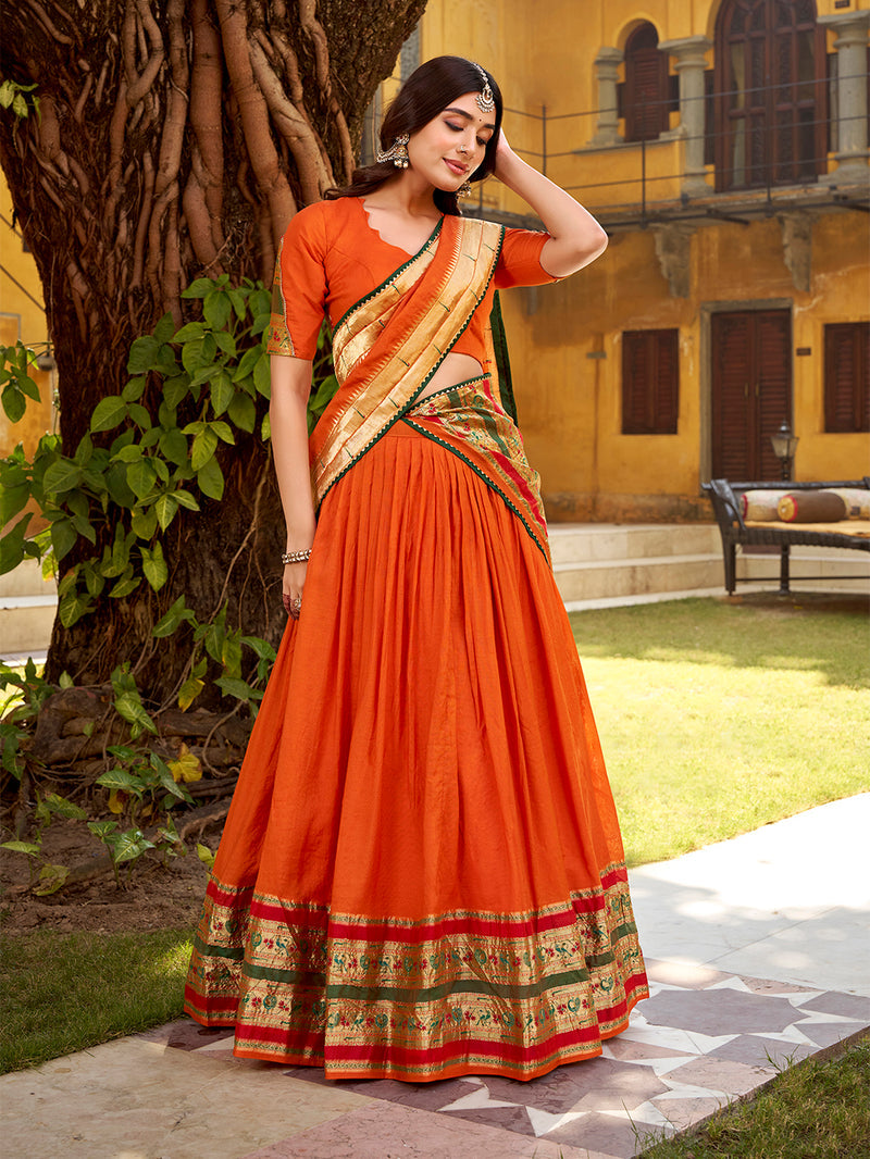 Orange color Chanderi Ghaghra Choli 