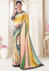 Multicolor Pure Soft Crape With Flower Digital Prints Satin Saree 