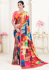 Multicolor Pure Soft Crape With Flower Digital Prints Satin Saree 