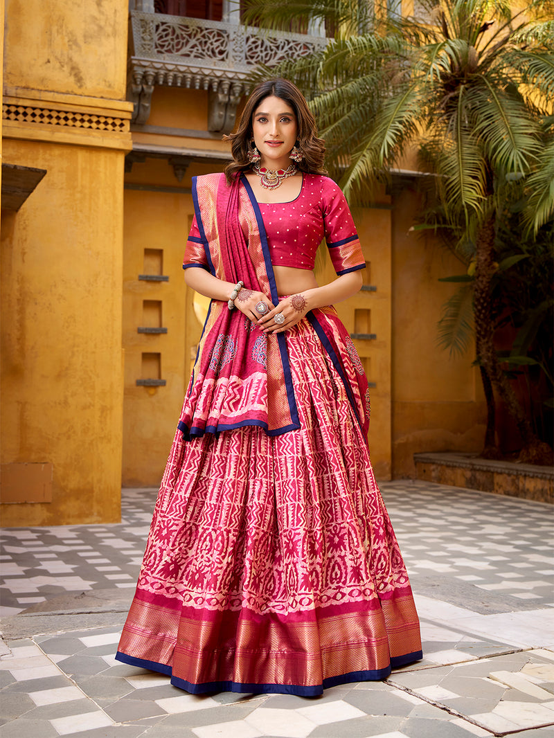 Gajariyo Color Batik Printed Dola Silk Lehenga Choli 