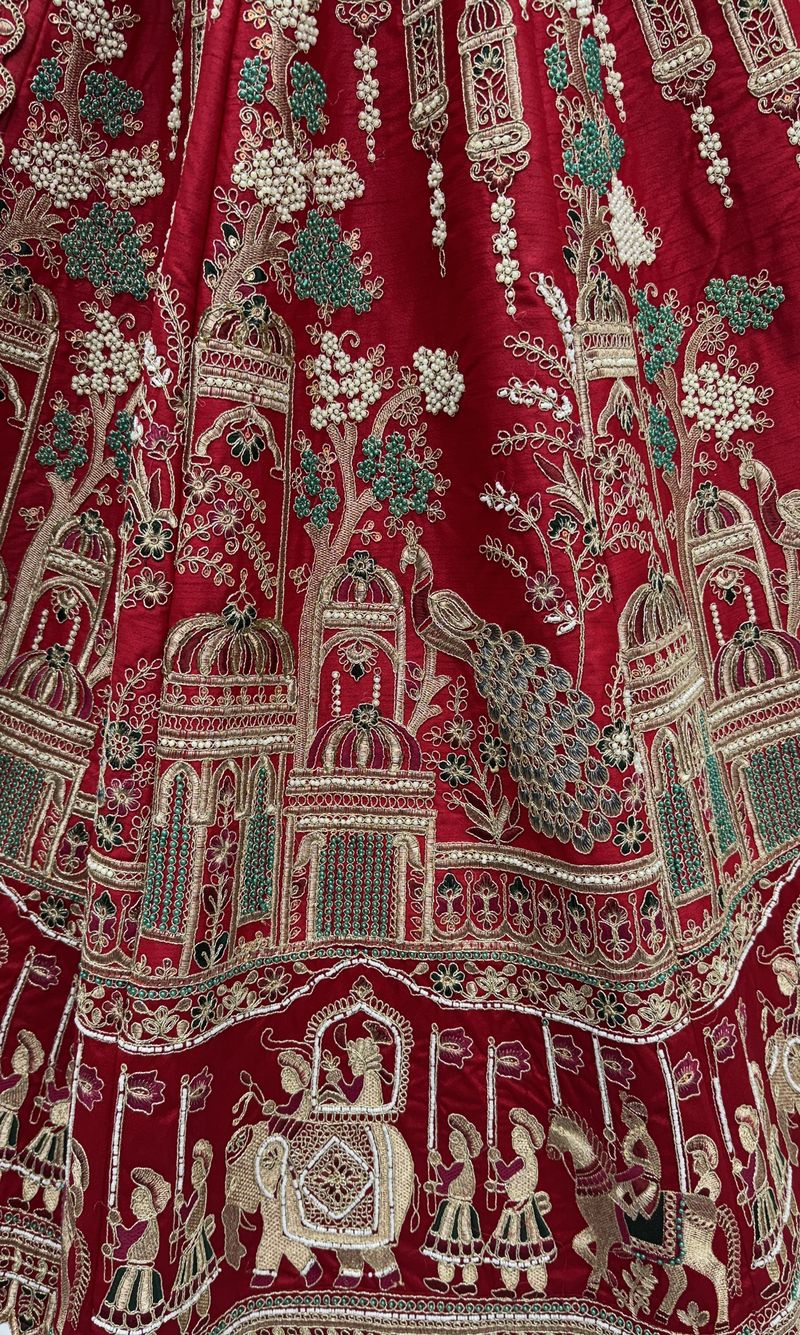Red Pure Soft Silk Heavy Embroidery Work Bridal Lehenga