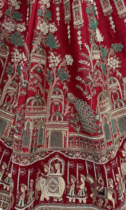 Red Pure Soft Silk Heavy Embroidery Work Bridal Lehenga