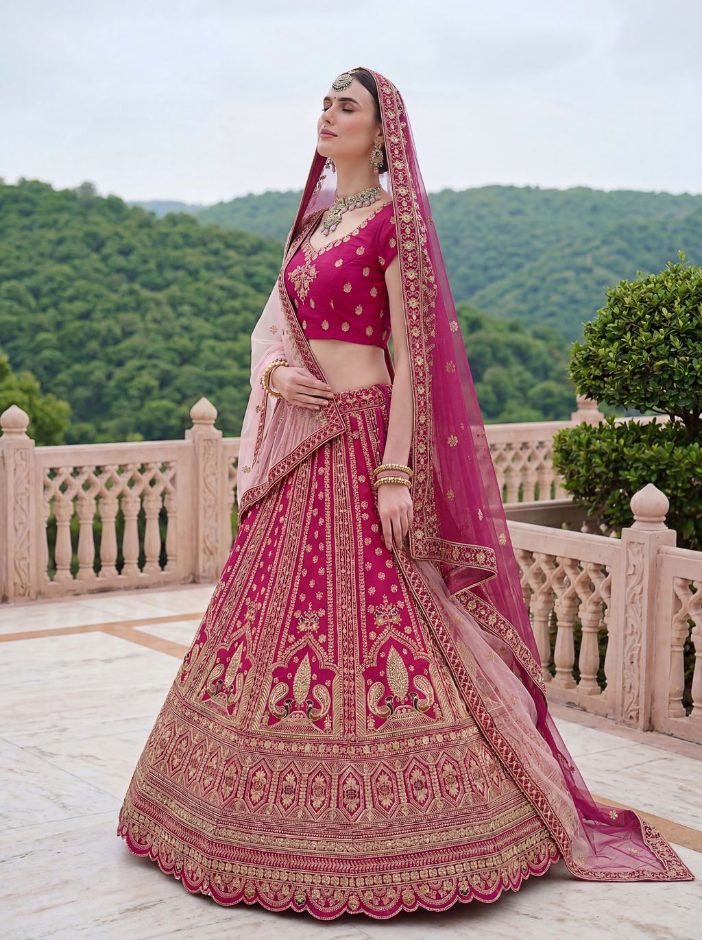 Pink Pure Soft Heavy Silk Sequins Embroidery Work Bridal Lehenga 