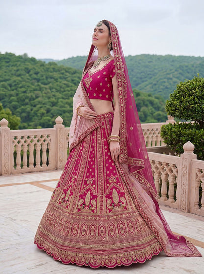 Pink Pure Soft Heavy Silk Sequins Embroidery Work Bridal Lehenga 