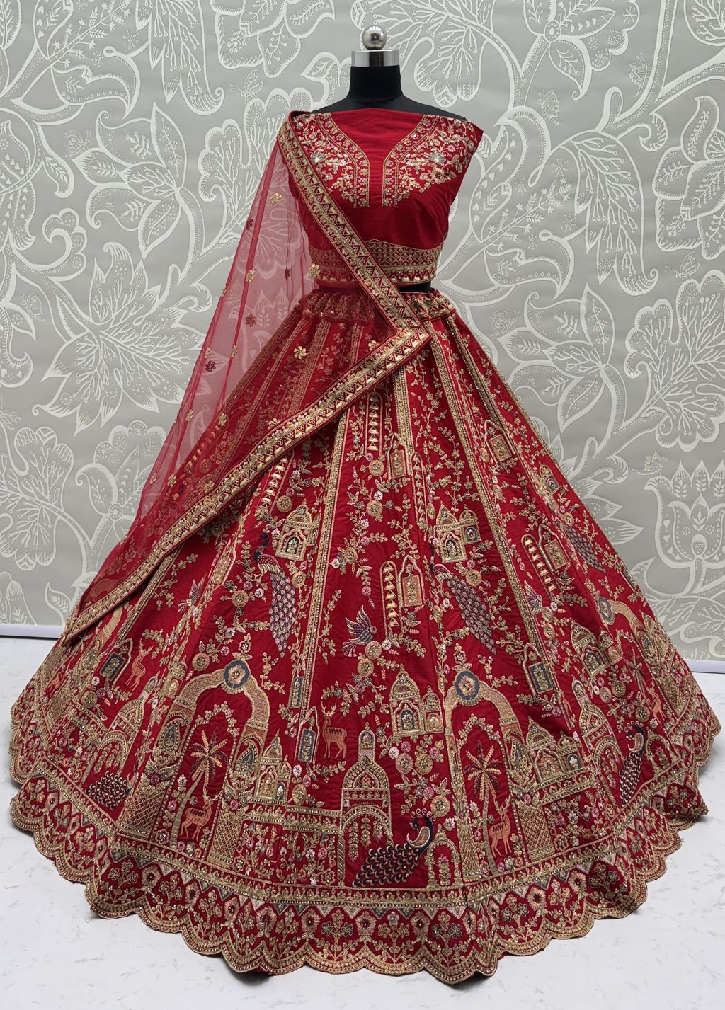 Red Pure Soft Silk Heavy Embroidery Work Bridal Lehenga 