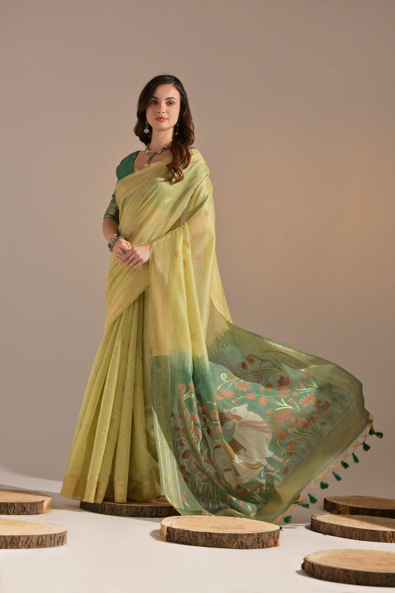Light Sun Yellow Soft Muga Cotton Saree