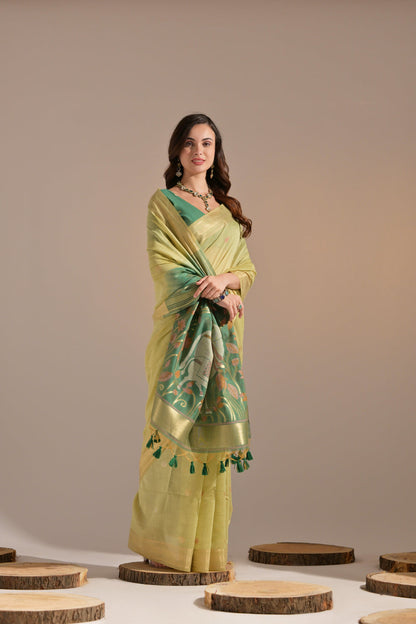Light Sun Yellow Soft Muga Cotton Saree Munga Cotton Saree Anant Tex Exports Pvt.Ltd..