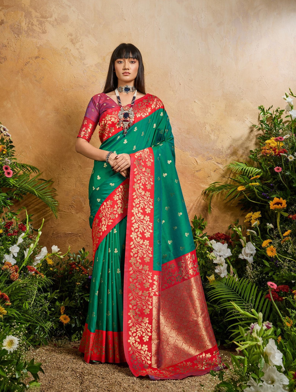 Green Pure Soft Handloom Weaving Silk Saree ##color## Banarasi Saree with premium fabric and embroidery