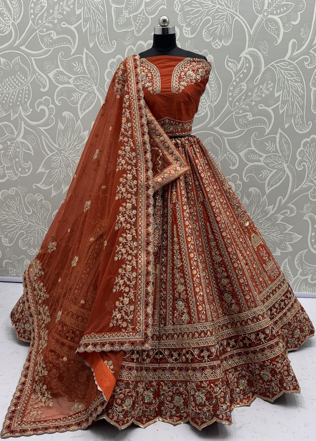 Orange Pure Soft Silk Premium Bridal Lehenga Choli Wedding Lehenga Choli Anant Tex Exports Pvt.Ltd..