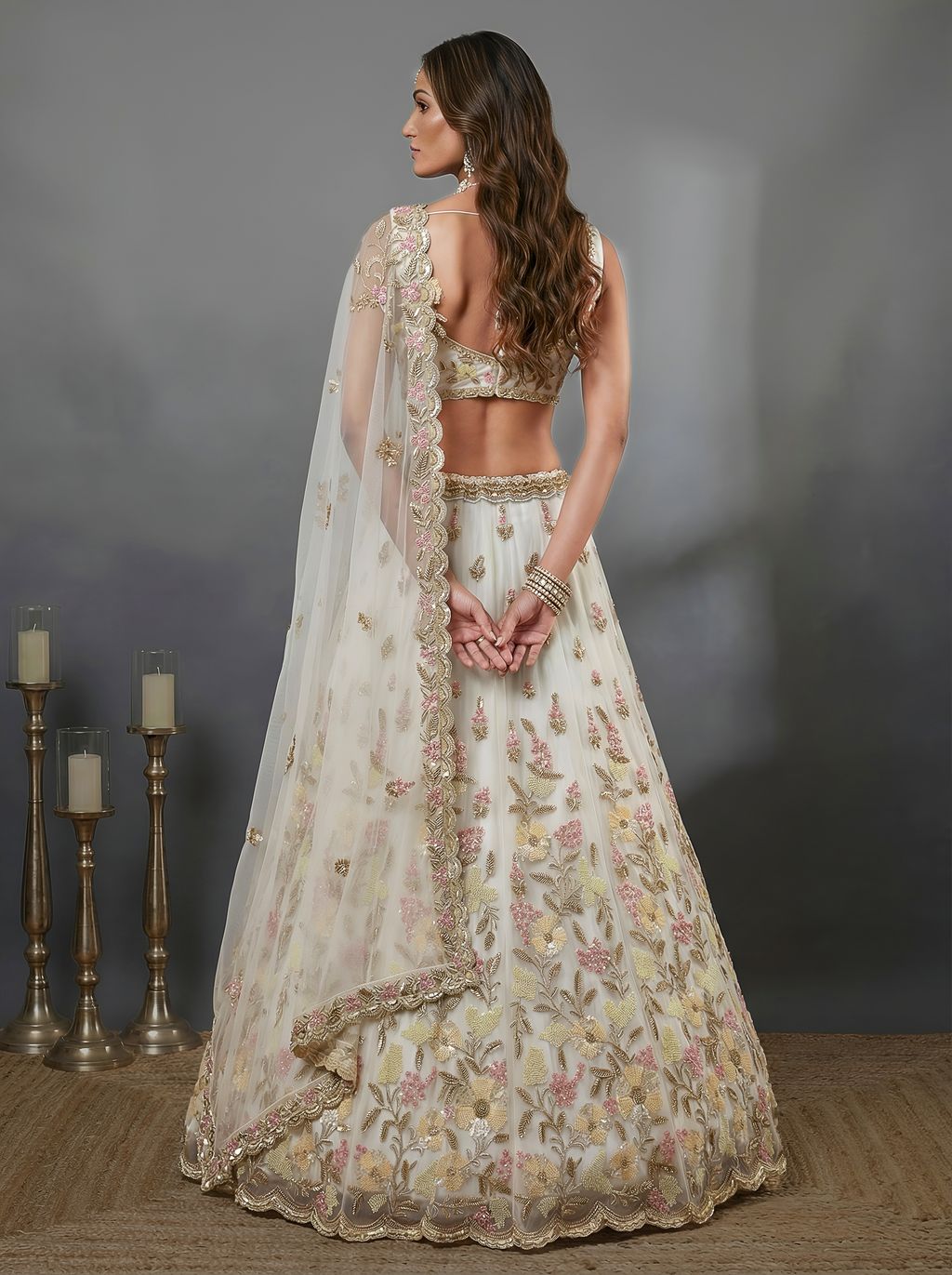White Pure Soft Heavy Net Sequins Embroidery Work Bridal Lehenga 