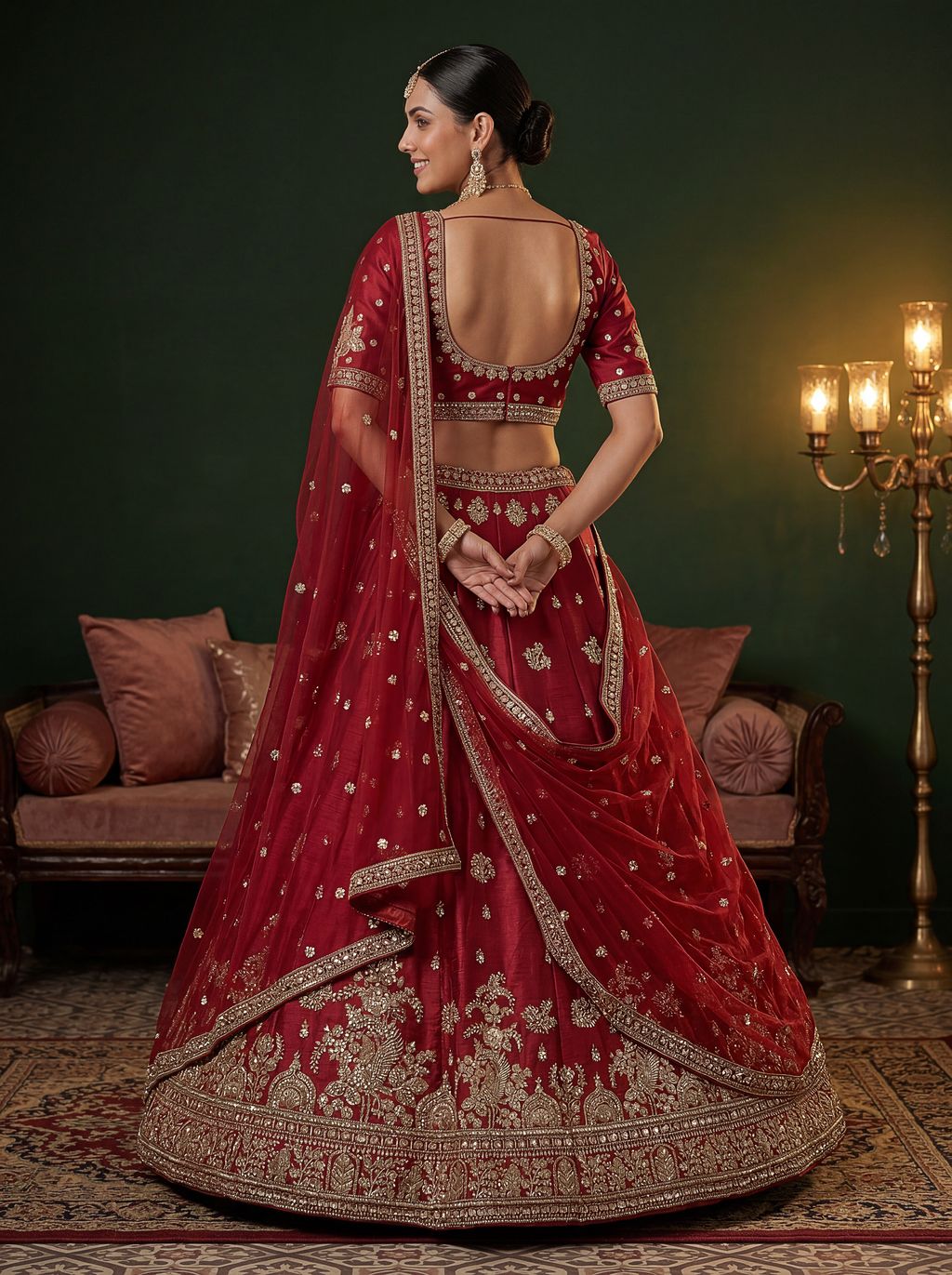 Maroon Pure Soft Gadwal Silk Heavy Embroidery Work Bridal Lehenga 