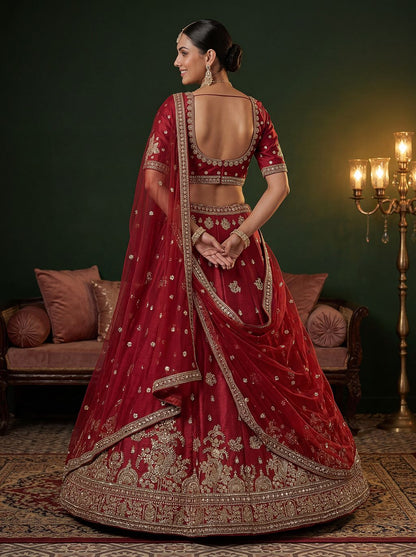 Maroon Pure Soft Gadwal Silk Heavy Embroidery Work Bridal Lehenga 