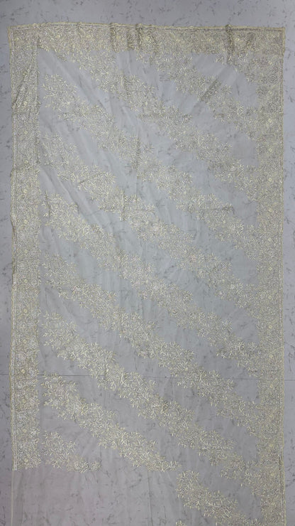 Cream Pure Premium Net Handwork Kasti &amp; Motif Zari Metallic Sequins Work Wedding Saree