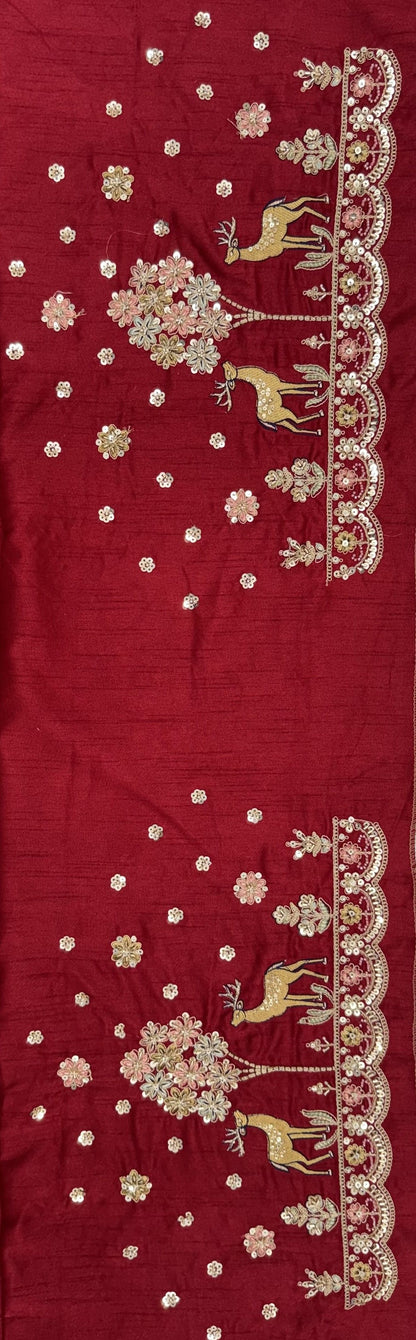 Red Pure Soft Multi Color Motif Multi thread Embroidery Sequins Work Bridal Lehenga Choli