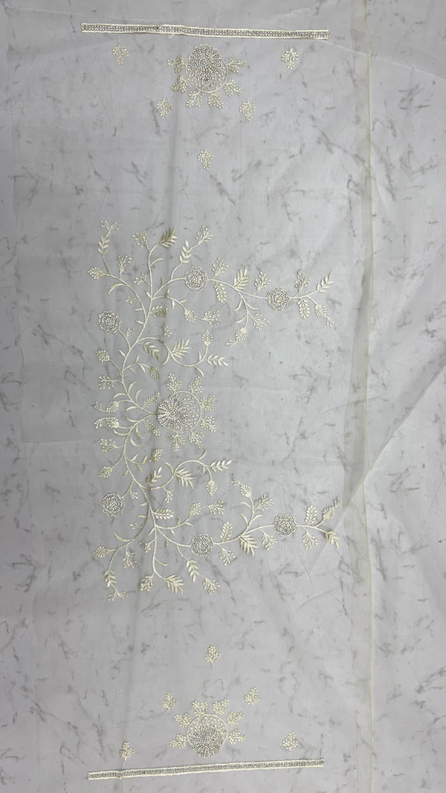 Cream Pure Premium Net Handwork Kasti &amp; Motif Zari Metallic Sequins Work Wedding Saree