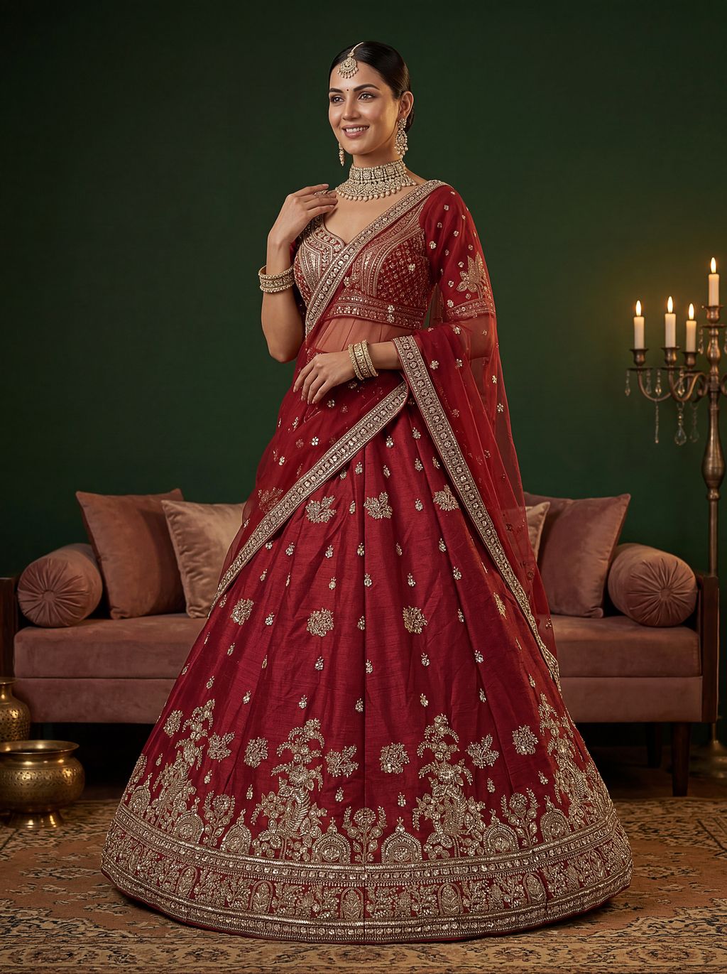 Maroon Pure Soft Gadwal Silk Heavy Embroidery Work Bridal Lehenga 