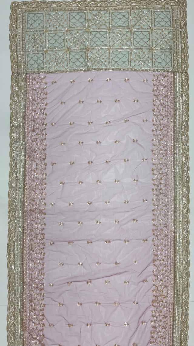 Purple Pure Premium Net Handwork Kasti &amp; Motif Zari Metallic Sequins Work Wedding Saree