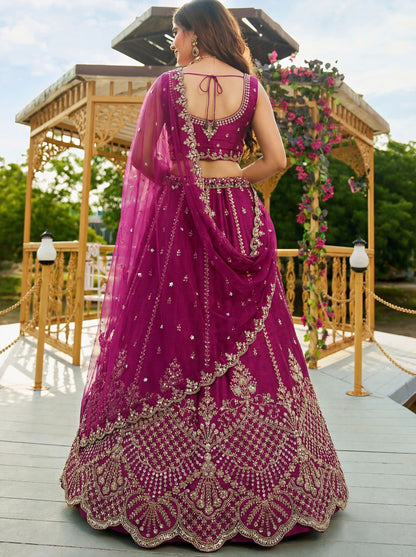 Rani Pink Pure Soft Net Heavy Embroidery Work Bridal Lehenga