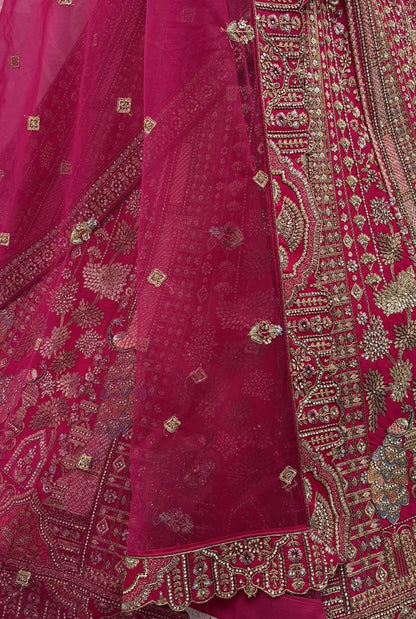 Pink Pure Soft Silk Heavy Embroidery Work Bridal Lehenga