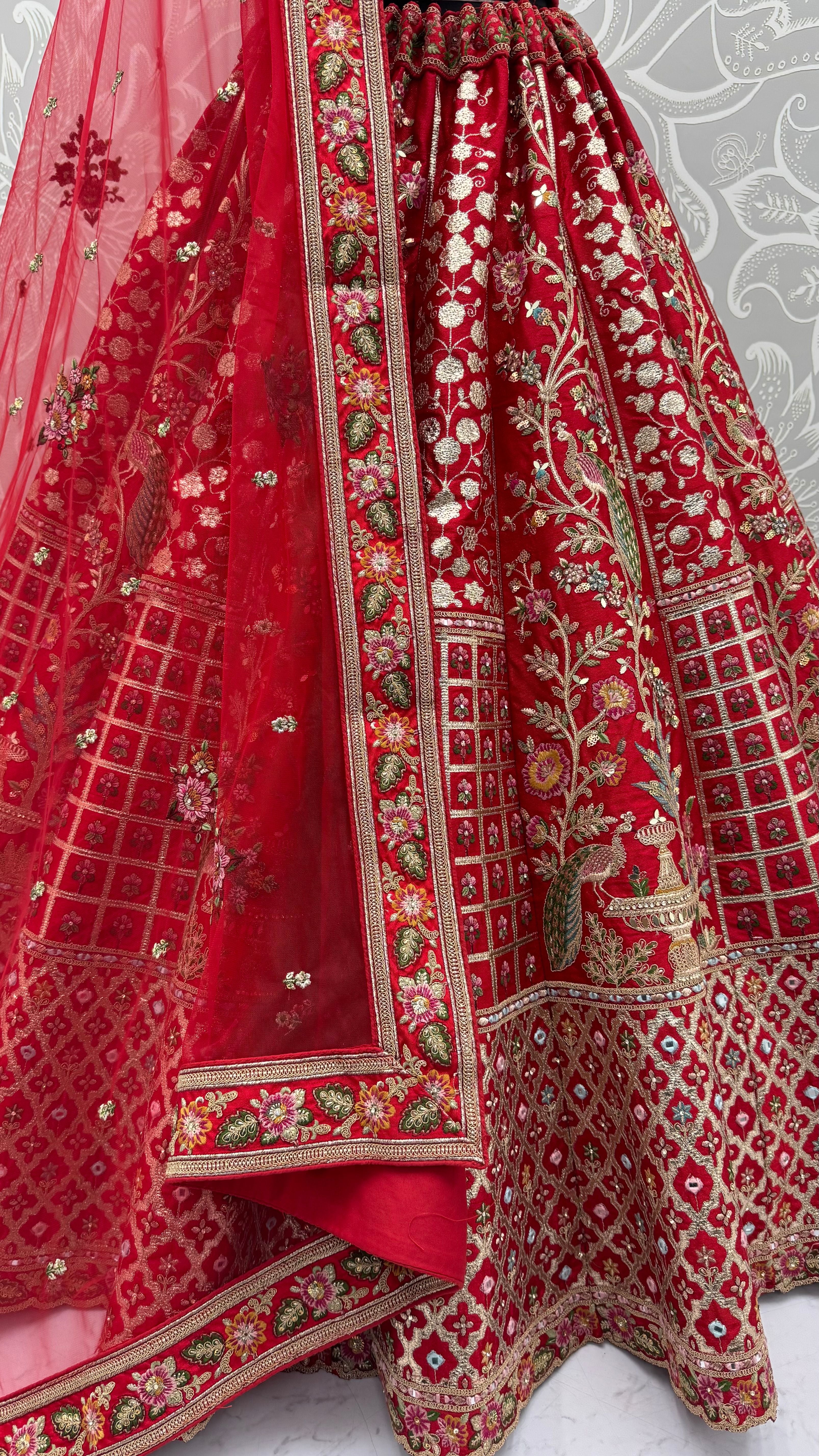 Red Pure Soft Gadhwal Silk Heavy Embroidery Work Bridal Lehenga Choli
