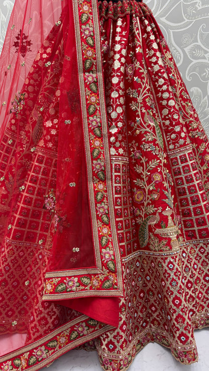 Red Pure Soft Gadhwal Silk Heavy Embroidery Work Bridal Lehenga Choli