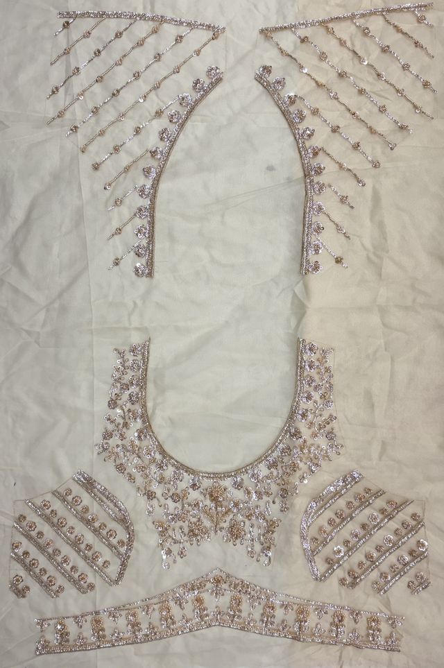 Beige Pure Heavy Net Motif Handwork Zari Sequins Work Bridal Lehenga Choli