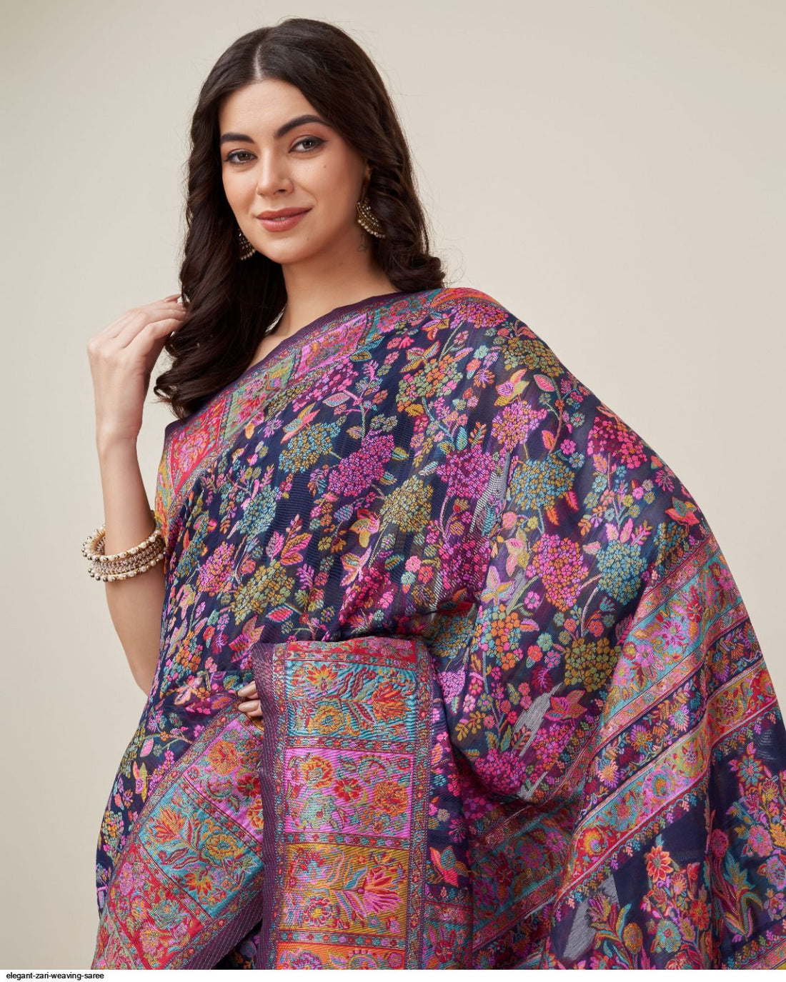 Purple Pure Soft Pashmina Kachi Work Saree Pashmina Saree Anant Tex Exports Pvt.Ltd..