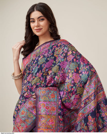Purple Pure Soft Pashmina Kachi Work Saree Pashmina Saree Anant Tex Exports Pvt.Ltd..