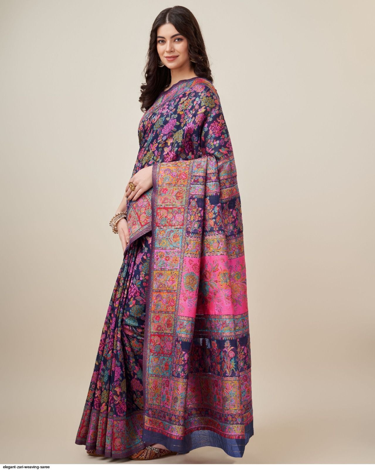 Purple Pure Soft Pashmina Kachi Work Saree Pashmina Saree Anant Tex Exports Pvt.Ltd..