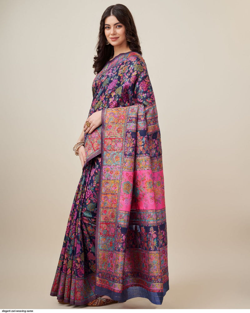 Purple Pure Soft Pashmina Kachi Work Saree