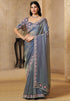 Grey Pure Soft Organza Satin Handwork Designer Bridal Saree 