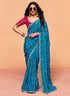 Blue Pure Organza Satin With Sequins Heavy Embroidery Work Organza Saree 