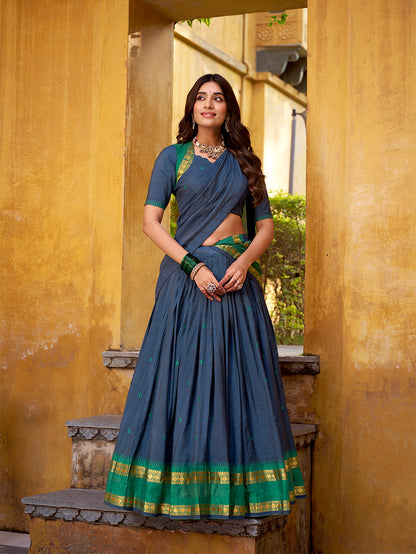 Navy Blue Color Zari Weaving Work Chanderi Lehenga Choli 