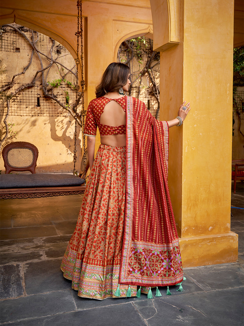 Rust Orange Color Tasar Silk Lehenga Choli ##color## Sequins Lehenga with premium fabric and embroidery