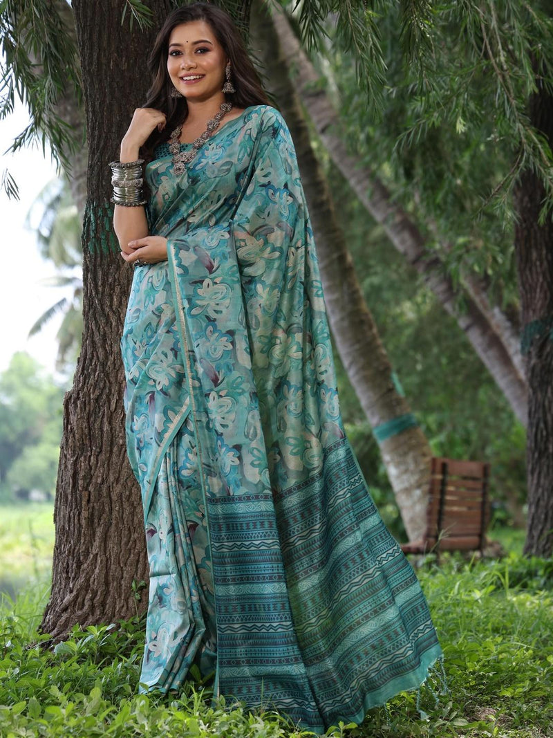 Sky Blue Pure Soft Tussar Silk Saree