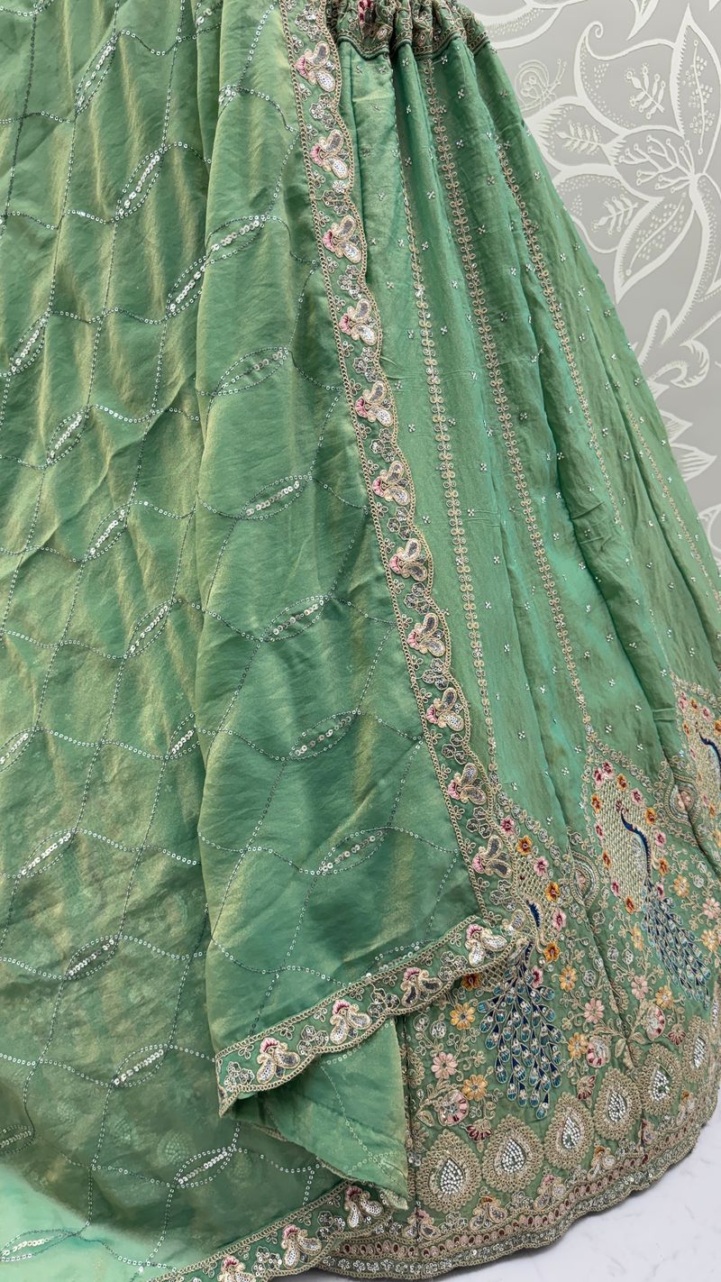 Pista Pure Soft Gadhwal Silk Heavy Embroidery Work Bridal Lehenga