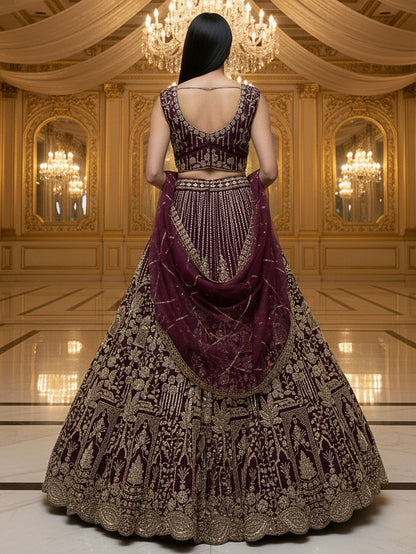 Merlot Pure Soft Net Heavy Embroidery Work Bridal Lehenga Bridal Lehenga Anant Tex Exports Pvt.Ltd..