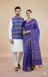Blue Pure Banarasi Patola Saree With Kurta Jacket Matching Couple Combo Set 