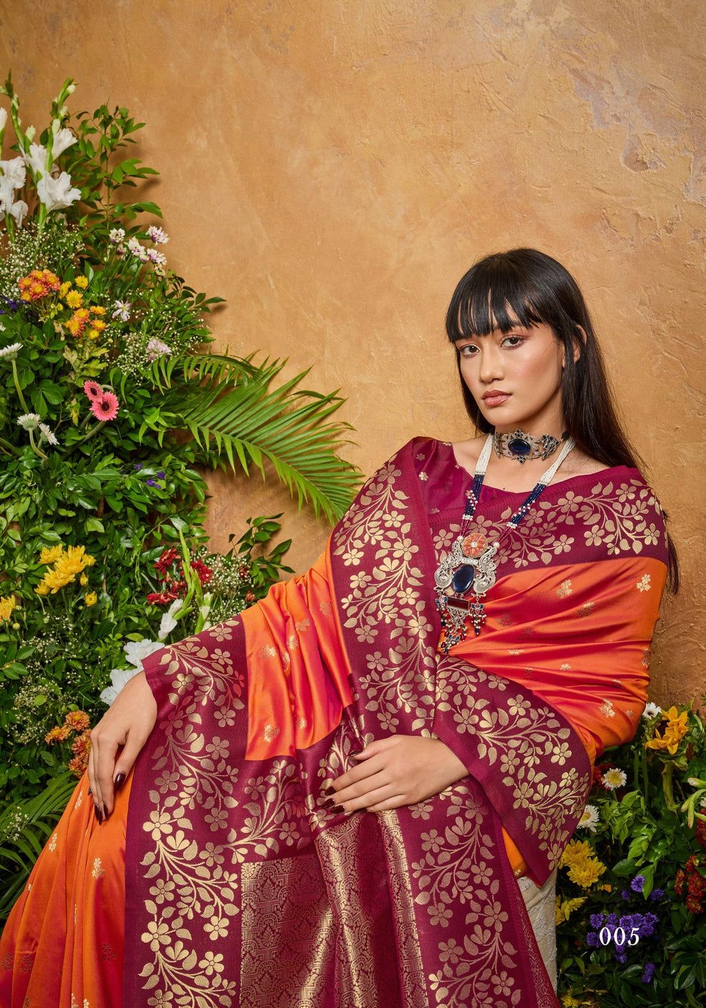 Orange Pure Soft Handloom Weaving Silk Saree ##color## Banarasi Saree with premium fabric and embroidery