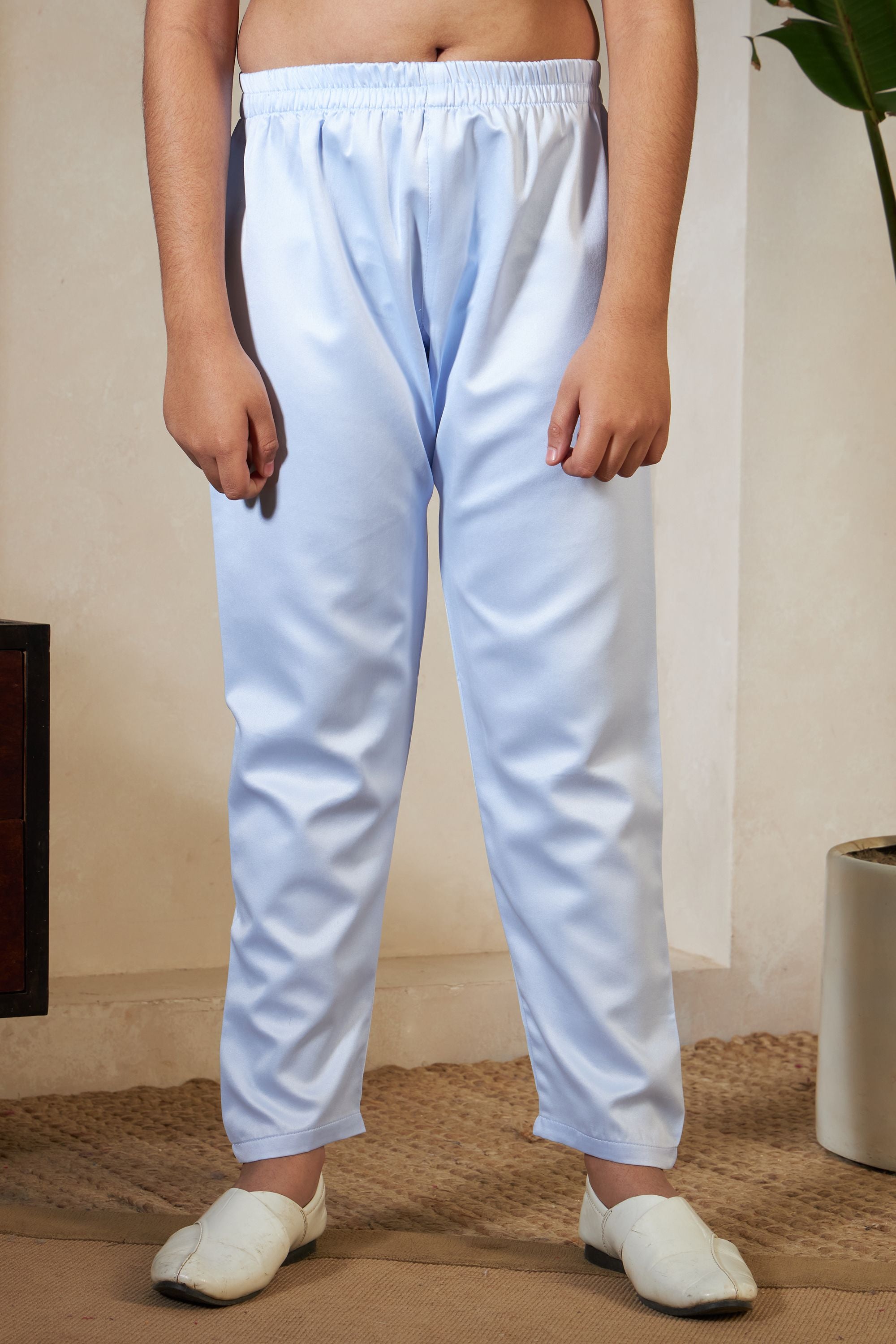 Sky Pure Satin Silk Kids Boy Kurta Pajama With Koti Jacket 