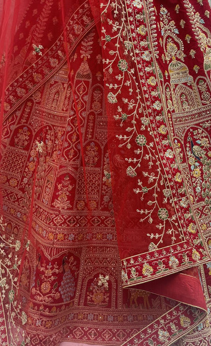 Red Pure Soft Silk Heavy Embroidery Work Bridal Lehenga 