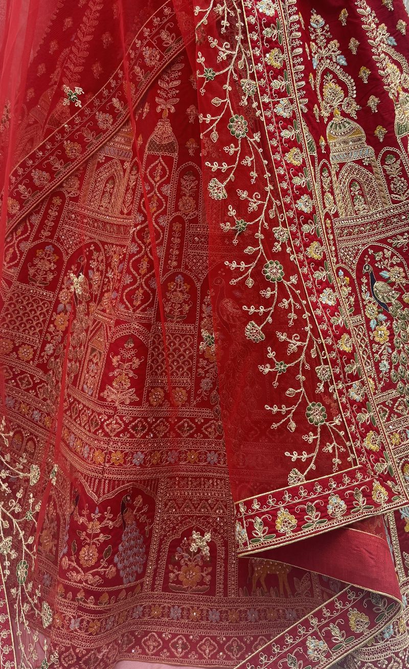 Red Pure Soft Silk Heavy Embroidery Work Bridal Lehenga