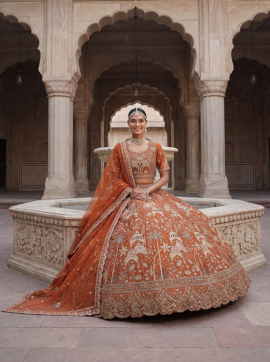 Orange Pure Soft Silk Heavy Embroidery Work Bridal Lehenga 