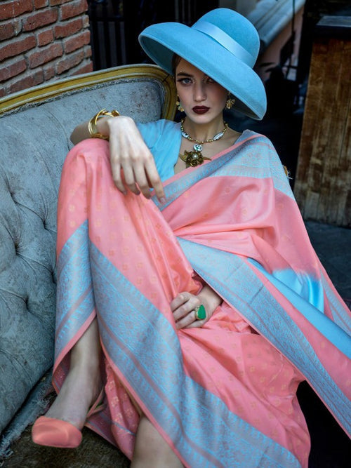 Peach Pure Soft Banarasi Handloom Banarasi Saree 