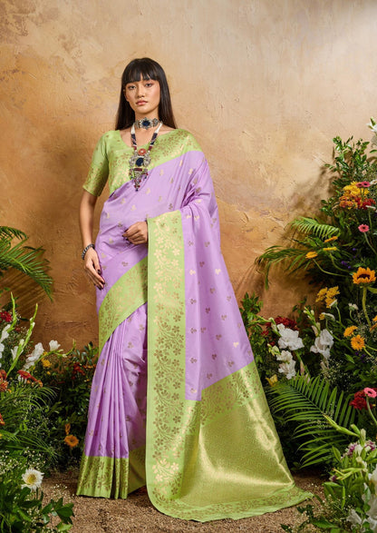 Lavender Pure Soft Handloom Weaving Silk Saree 