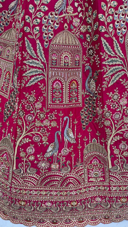Pink Pure Soft Gadwal Silk Heavy Embroidery Work Bridal Lehenga 