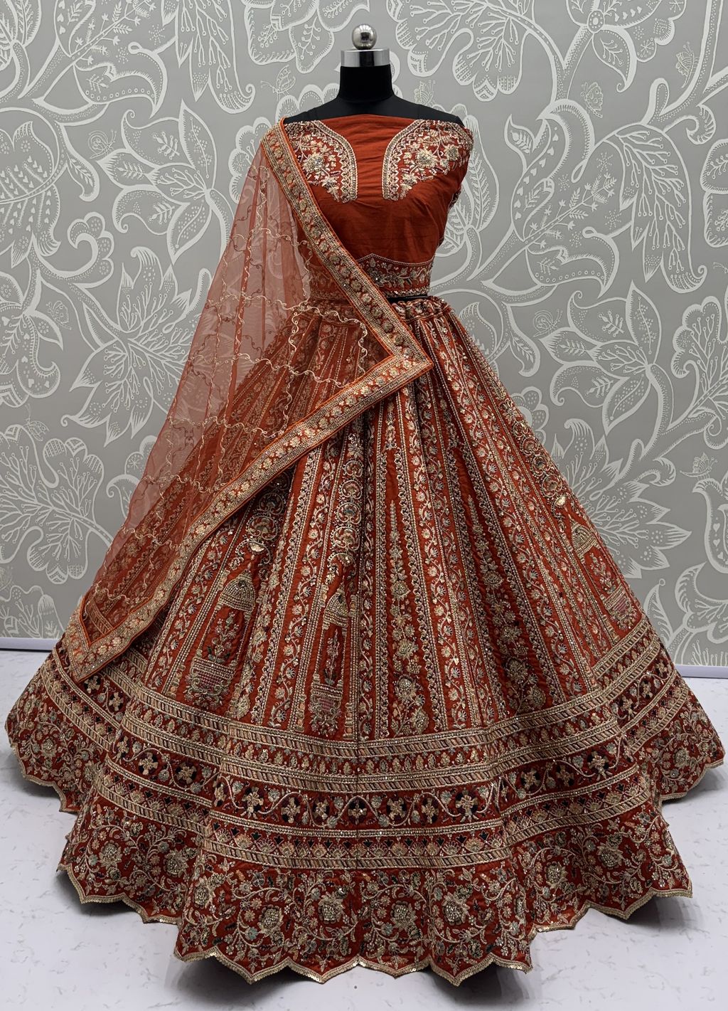 Orange Pure Soft Silk Premium Bridal Lehenga Choli Wedding Lehenga Choli Anant Tex Exports Pvt.Ltd..