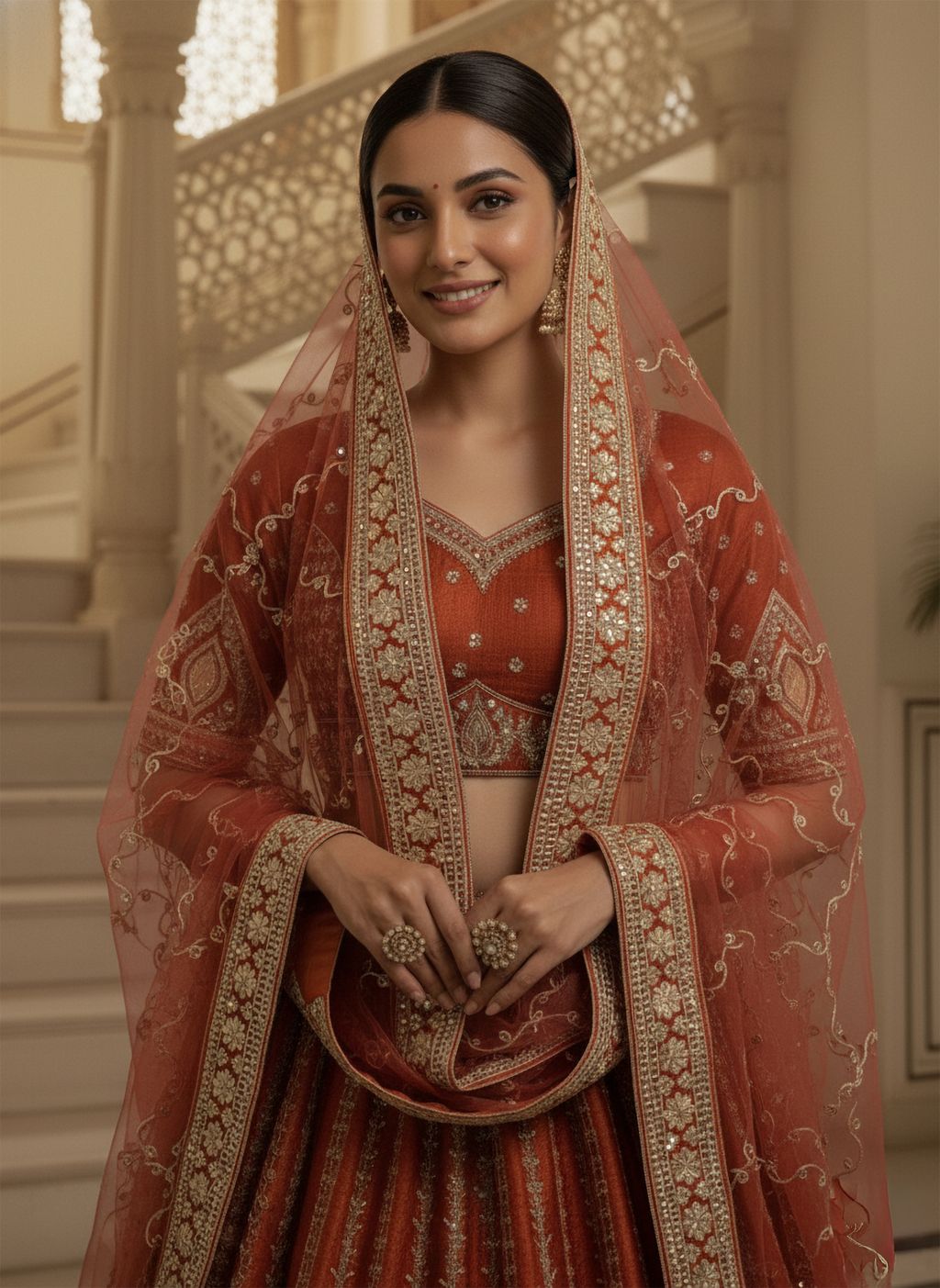 Orange Pure Soft Gadhwal Silk Heavy Embroidery Work Bridal Lehenga