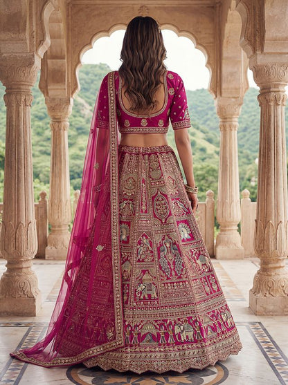 Rani Pink Pure Soft Gadwal Silk Heavy Embroidery Work Bridal Lehenga 