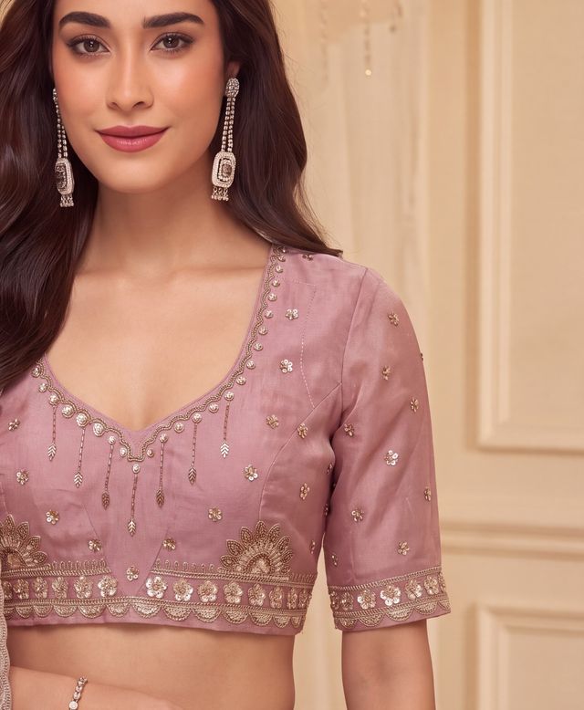 Multi Pure Soft Satin Silk Heavy Beads Motif Zari Embroidery Sequins Work Bridal Lehenga Choli